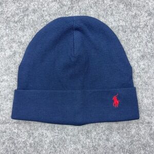 Polo Ralph Lauren Hat Mens One Size Blue Cotton Beanie Skull Cap Red Pony Logo